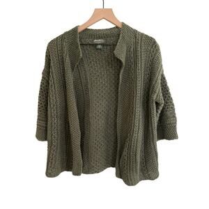 Eddie Bauer Womens Olive Green 100% Linen Open Cardigan Size Medium